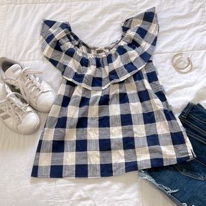 Off the shoulder blue checkered shirt - Size M